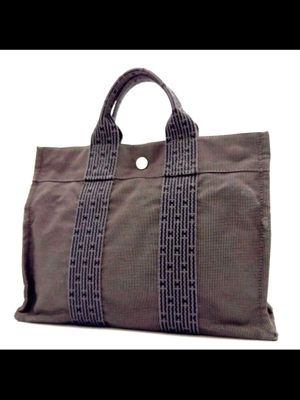 Hermes Gray Canvas Tote with Signature Webbed Straps